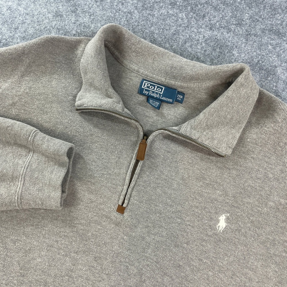 Ralph Lauren Mens Shirt 2XB BIG Tan Cotton Long Sleeve Quarter Zip Classic Prep